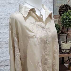 Chico's 'Animal Jam' Concha LS Shirt Ecru, Womens Sz XL, Silk, Crinkle, NWT